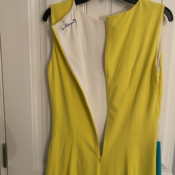 Women’s sleeveless dress midi length EMAGE size 14 colorblock yellow white blue - Picture 6 of 10
